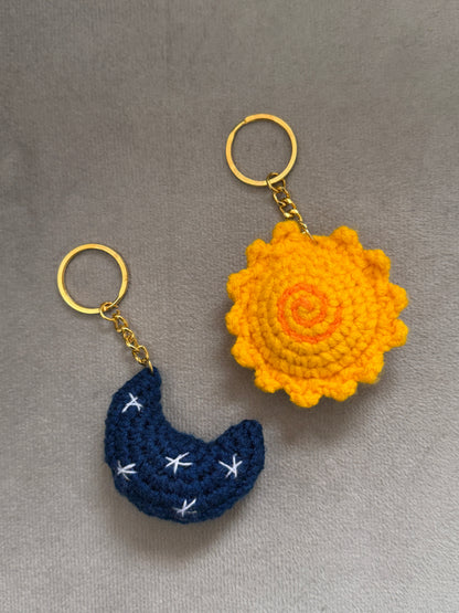Sun Moon Crochet Keychain Set (Pack of 2) | Handmade Matching Couple Keychains | Cute Aesthetic Gift