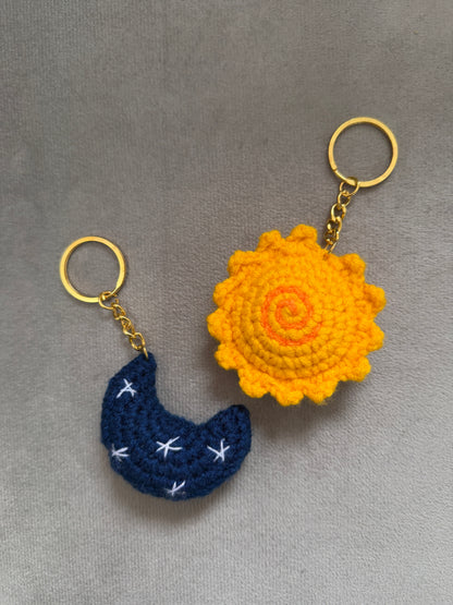 Sun Moon Crochet Keychain Set (Pack of 2) | Handmade Matching Couple Keychains | Cute Aesthetic Gift