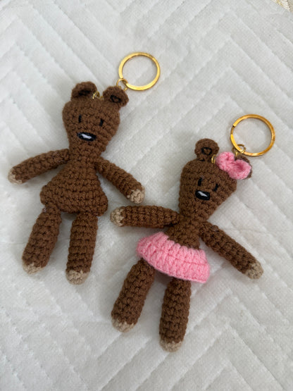 Couple Teddy Bear Crochet Keychain Set (Pack of 2) | Handmade Cute Matching Keychains Gift