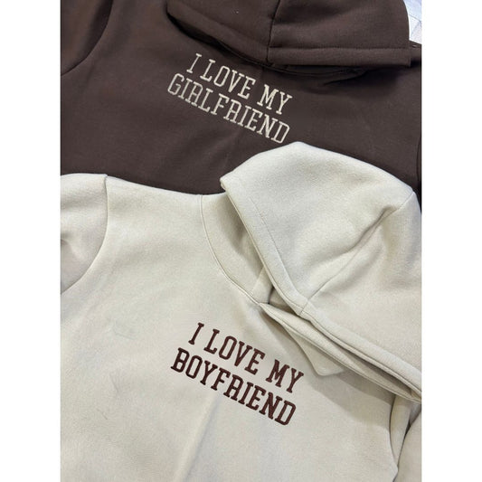 I love my boyfriend, I love my Girlfriend Hoodie|  Matching Relationship Hoodies for Couples| Unique gifts for partner | Embroidery hoodie for couples