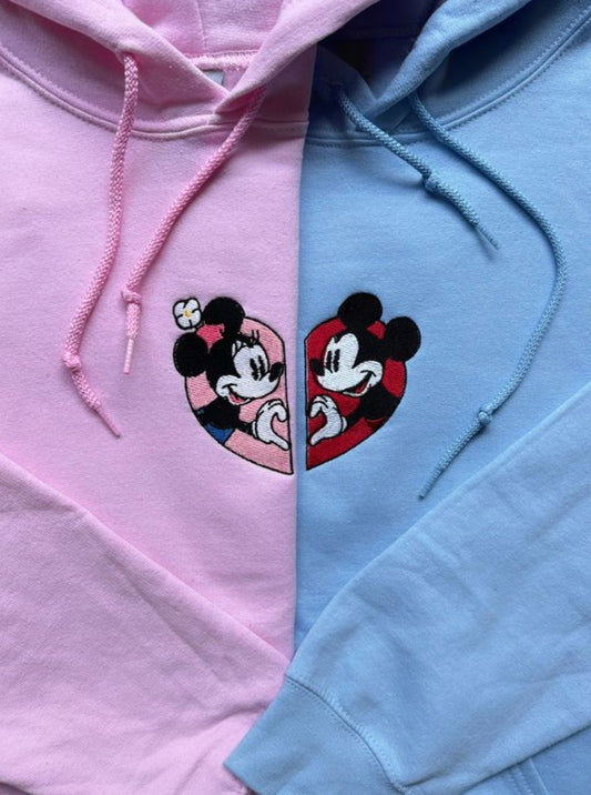 Mickey Mouse Love Matching Hoodie| Cartoon Heart Embroidered Couple Hoodies