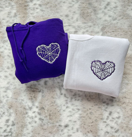 Wire Web heart Matching Hoodie| Minimal Embroidered Heart Hoodie