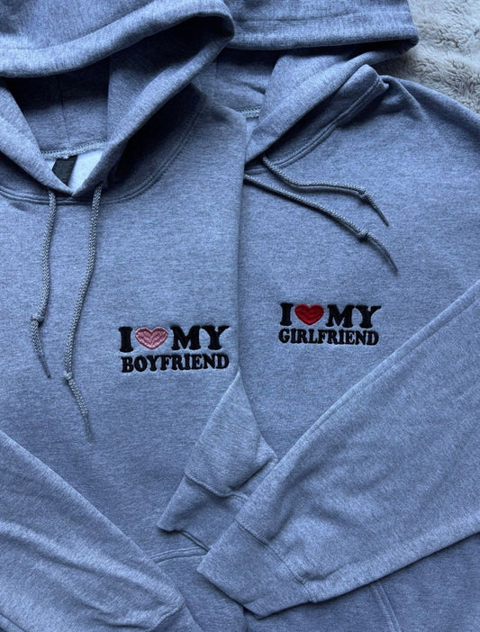 I love My Girlfriend/Boyfriend Hoodie Combo| Romantic Couple Embroidered Hoodies