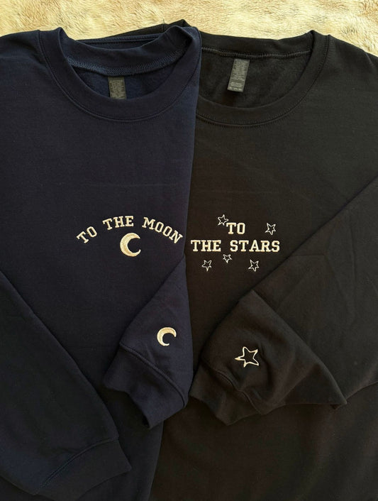 To The Moon & To The Stars Matching Embroidered Hoodies| Matching Celestial Embroidered Hoodies for Couples