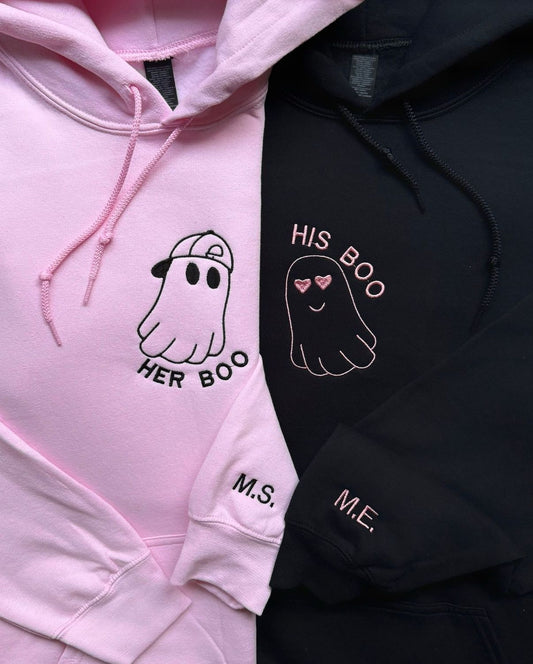 His & Her Boo Matching Hoodie| Embroidered| Personalized Gifts For Couples
