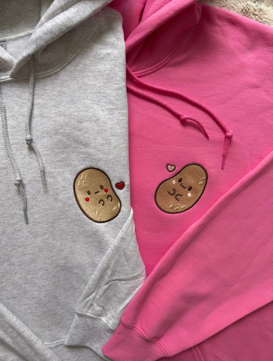 Potato Matching Embroidery Hoodie| Matching Long Distance Hoodies | Adorable Potato Embroidery Design