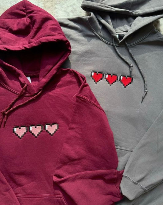 Pixel Heart Matching Hoodies| Embroidered Couple Hoodie| Perfect For Gamer Couple Gift