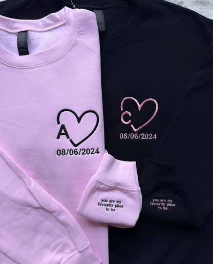 Custom Initials in heart Matching with personalized sleeves - (Set of 2)