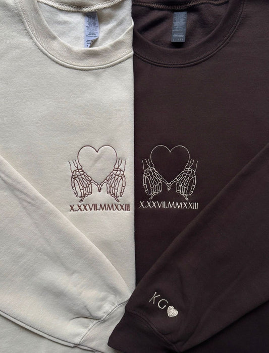 Skeleton hand Pinky promise Embroidery Hoodie| Hand Heart Embroidered|  Perfect For Personalized Gifting