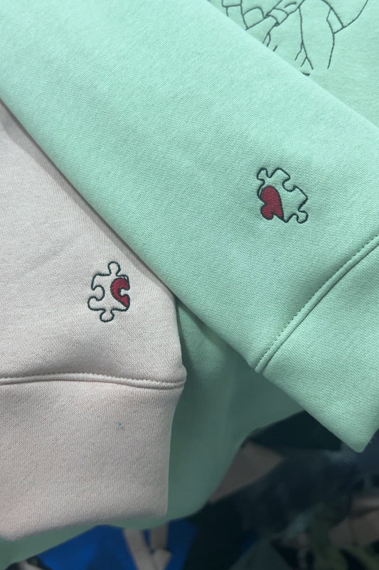 Sleeve Puzzle Design Set Matching Hoodie - (Set of 2)