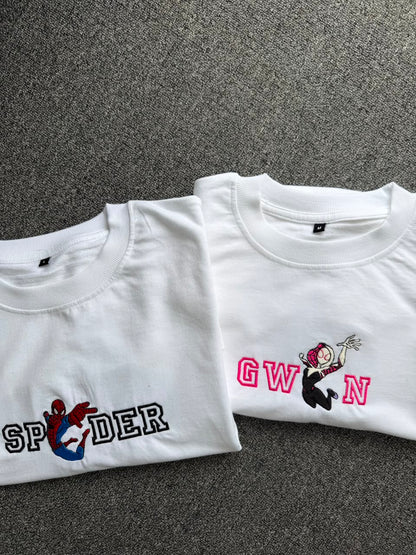 Spider-Gwen Matching Embroidered Couple T-Shirts| Cute Matching Couple T-shirts for Marvel Fans