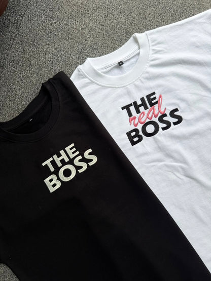 The Boss & The Real Boss Matching Couple T-Shirts| Cotton Embroidered Matching T-shirts