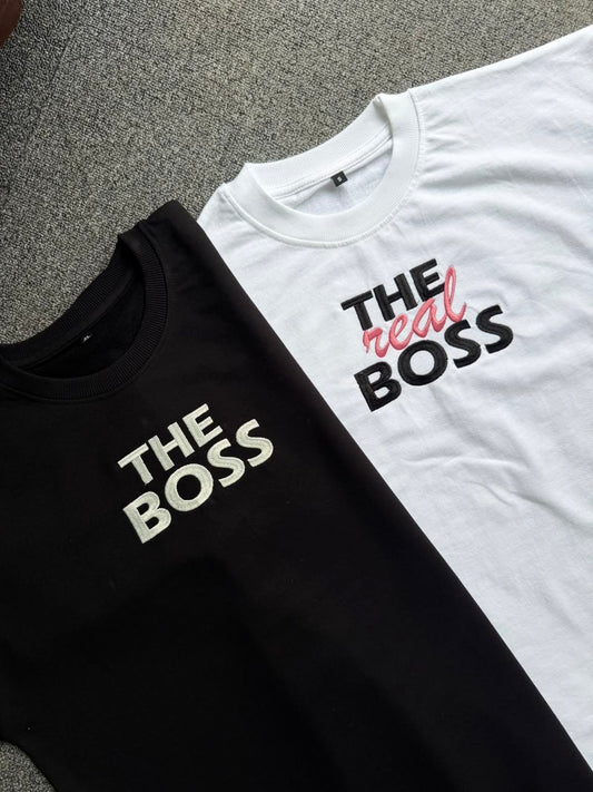 The Boss & The Real Boss Matching Couple T-Shirts| Cotton Embroidered Matching T-shirts