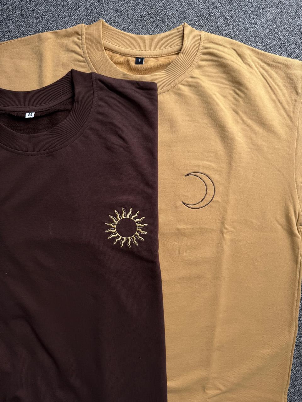 Sun & Moon Matching Embroidered Couple T-Shirt| Eclipse Love Couple Matching Shirts| Pinterest Aesthetic Couple T-shirts