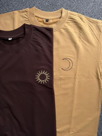 Sun & Moon Matching Embroidered Couple T-Shirt| Eclipse Love Couple Matching Shirts| Pinterest Aesthetic Couple T-shirts