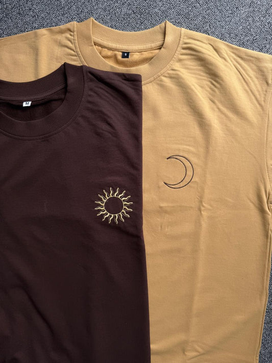 Sun & Moon Matching Embroidered Couple T-Shirt| Eclipse Love Couple Matching Shirts| Pinterest Aesthetic Couple T-shirts