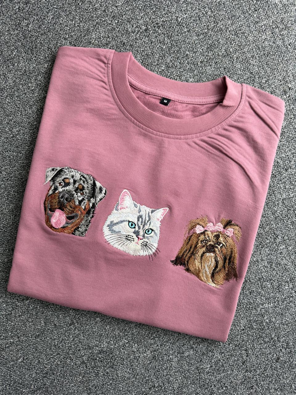 Personalized 3 Pet Embroidered T-Shirt for Dog & Cat Lovers| Unique Pet Lover Gift| Premium Pet Embroidered T-Shirt