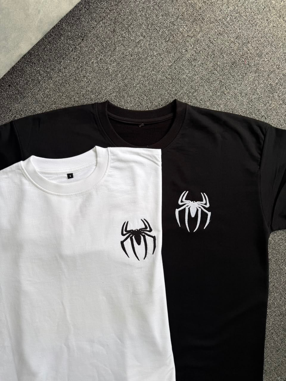 Premium Embroidered Spider Logo Matching T-shirts| Couple Gift Spider T-Shirts| Black & White Spider Couple T-Shirts