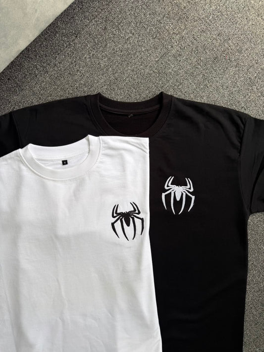 Premium Embroidered Spider Logo Matching T-shirts| Couple Gift Spider T-Shirts| Black & White Spider Couple T-Shirts