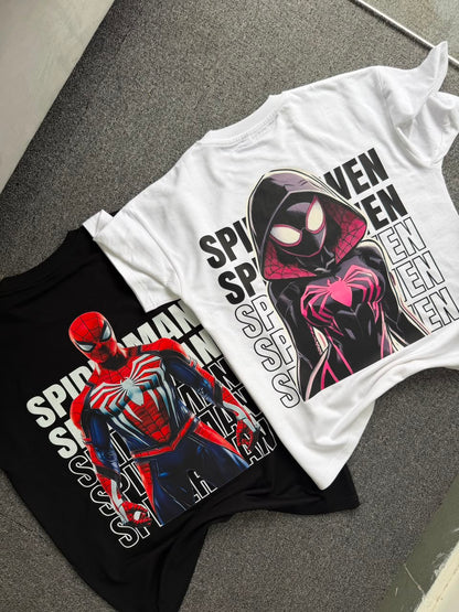 Spider-Man & Spider-Gwen Oversized Back Print T-shirts| Marvel Inspired Matching Couple T-Shirts