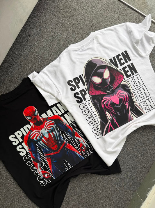 Spider-Man & Spider-Gwen Oversized Back Print T-shirts| Marvel Inspired Matching Couple T-Shirts