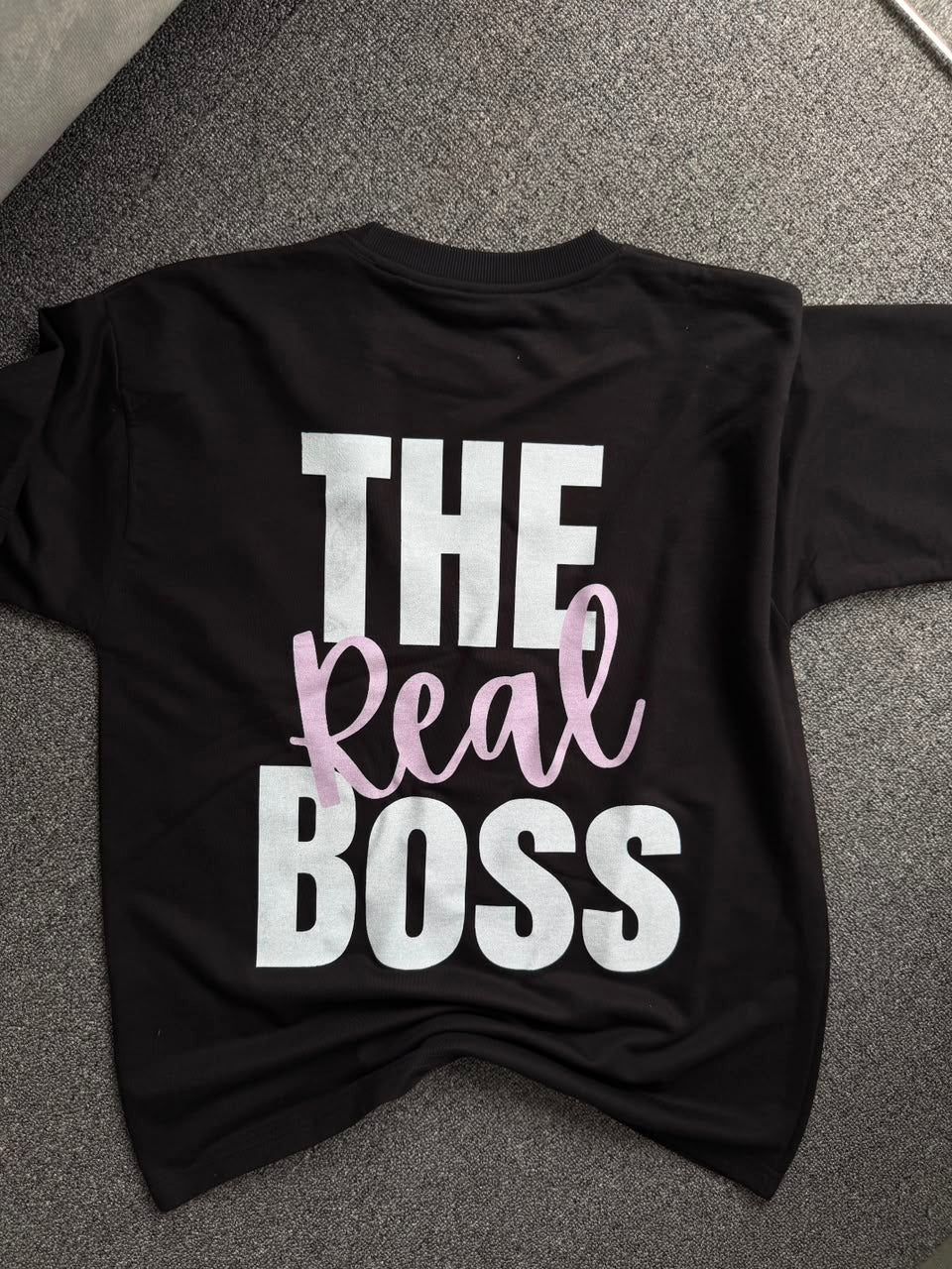 The Boss & The Real Boss Matching Couple Back Printed T-Shirts| Oversized Couple Graphic T-Shirts – The Boss Edition| Relationship Goals Matching Back Print T-Shirts