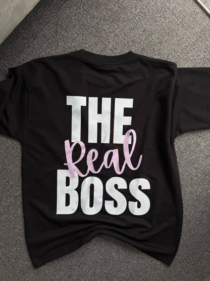 The Boss & The Real Boss Matching Couple Back Printed T-Shirts| Oversized Couple Graphic T-Shirts – The Boss Edition| Relationship Goals Matching Back Print T-Shirts