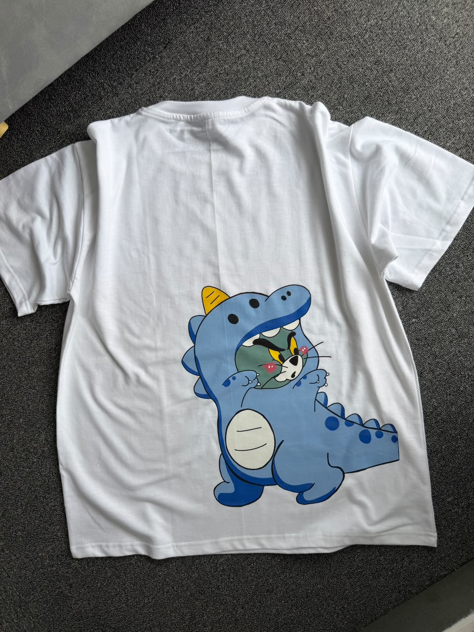 Tom & Jerry Dinosaur Matching Back Print T-Shirts| Oversized Cotton Graphic T-shirt| Back Print Cartoon Couple T-shirts