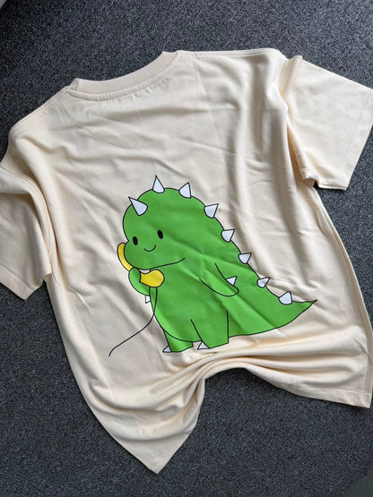 I’m With Stupid & I am Stupid Matching Embroidered & Dinosaur Back Print Couple T-Shirts | Premium Oversized T-shirts| Cute Dinosaur Phone Call Matching Couple T-Shirts