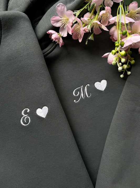 Custom Initial with heart Matching Hoodies - (Set of 2)