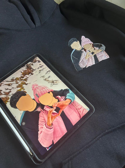 Custom Photo Hoodie with Sleeve Engraving - Personalized Couple Hoodie, Relaxed Fit, Gift for Boyfriend Girlfriend