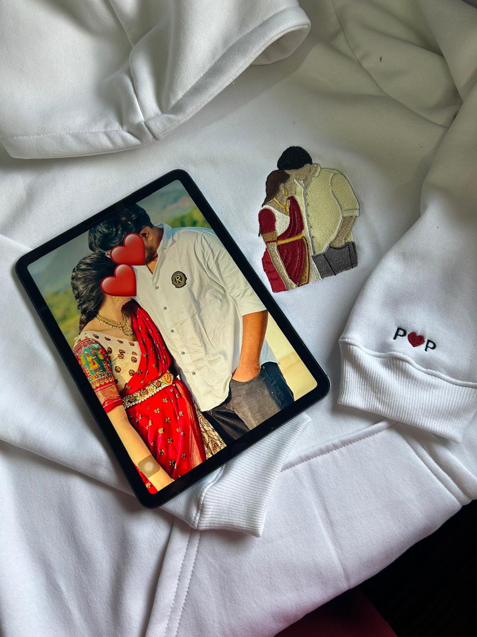 Custom Photo Hoodie with Sleeve Engraving - Personalized Couple Hoodie, Relaxed Fit, Gift for Boyfriend Girlfriend