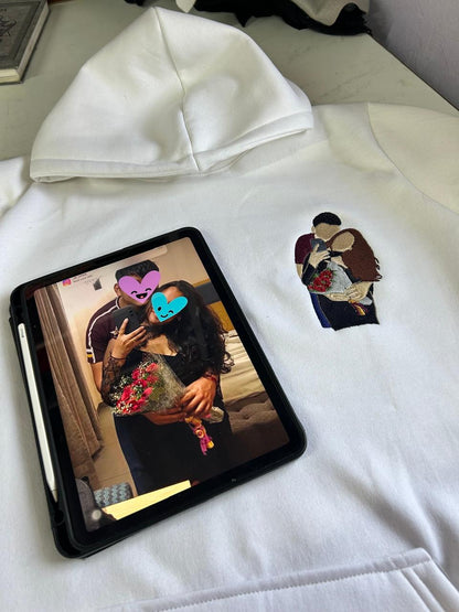 Custom Photo Hoodie with Sleeve Engraving - Personalized Couple Hoodie, Relaxed Fit, Gift for Boyfriend Girlfriend