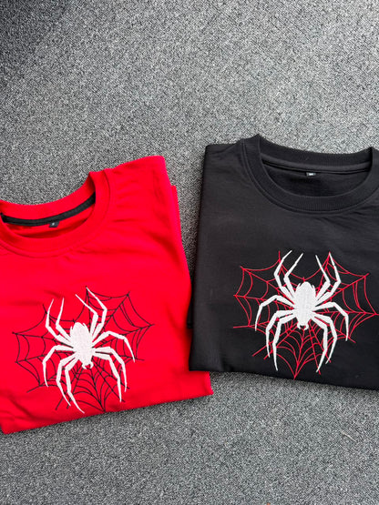 Spider-Man Embroidered Spider Web Couple T-Shirts| Perfect Anniversary & Birthday Gift