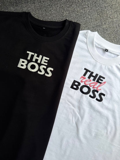 The Boss & The Real Boss Matching Couple T-Shirts| Cotton Embroidered Matching T-shirts