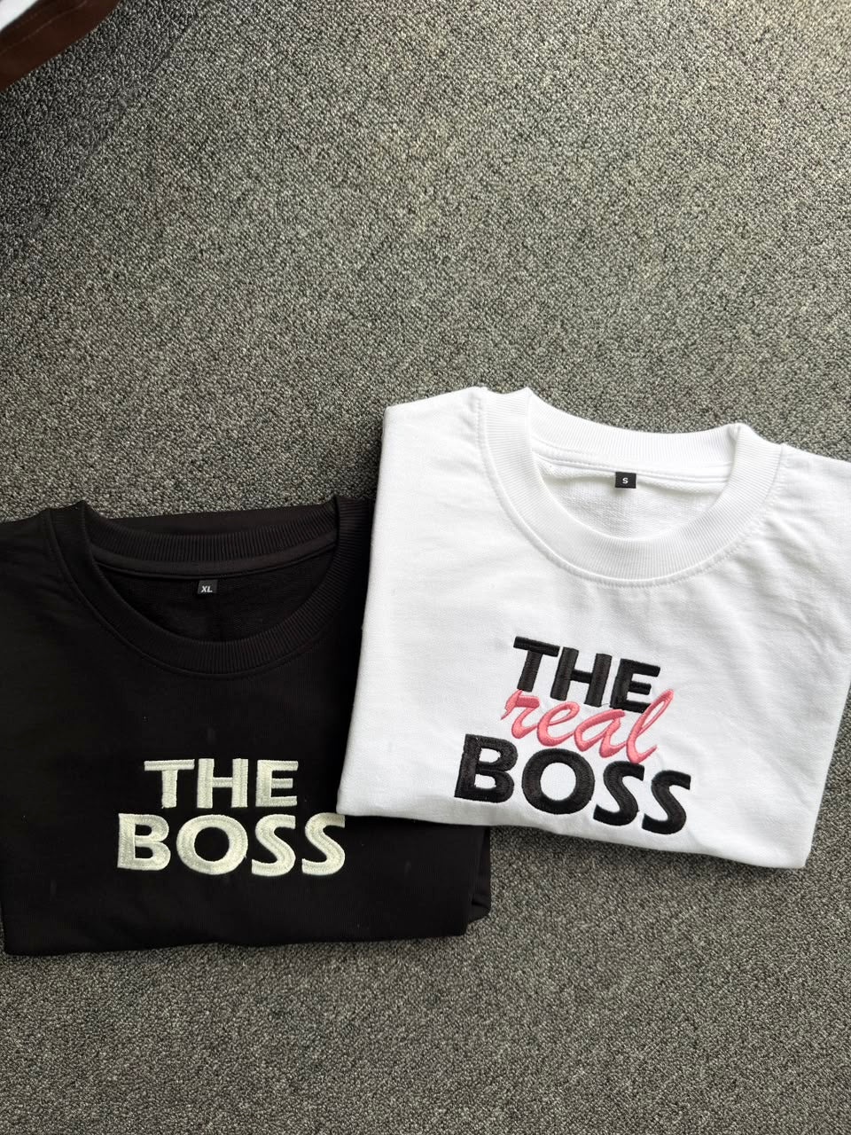 The Boss & The Real Boss Matching Couple T-Shirts| Cotton Embroidered Matching T-shirts