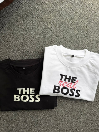 The Boss & The Real Boss Matching Couple T-Shirts| Cotton Embroidered Matching T-shirts