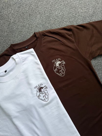 Matching Anatomical Heart Embroidered Couple T-shirts| Minimal Aesthetic Heart Embroidered T-Shirts