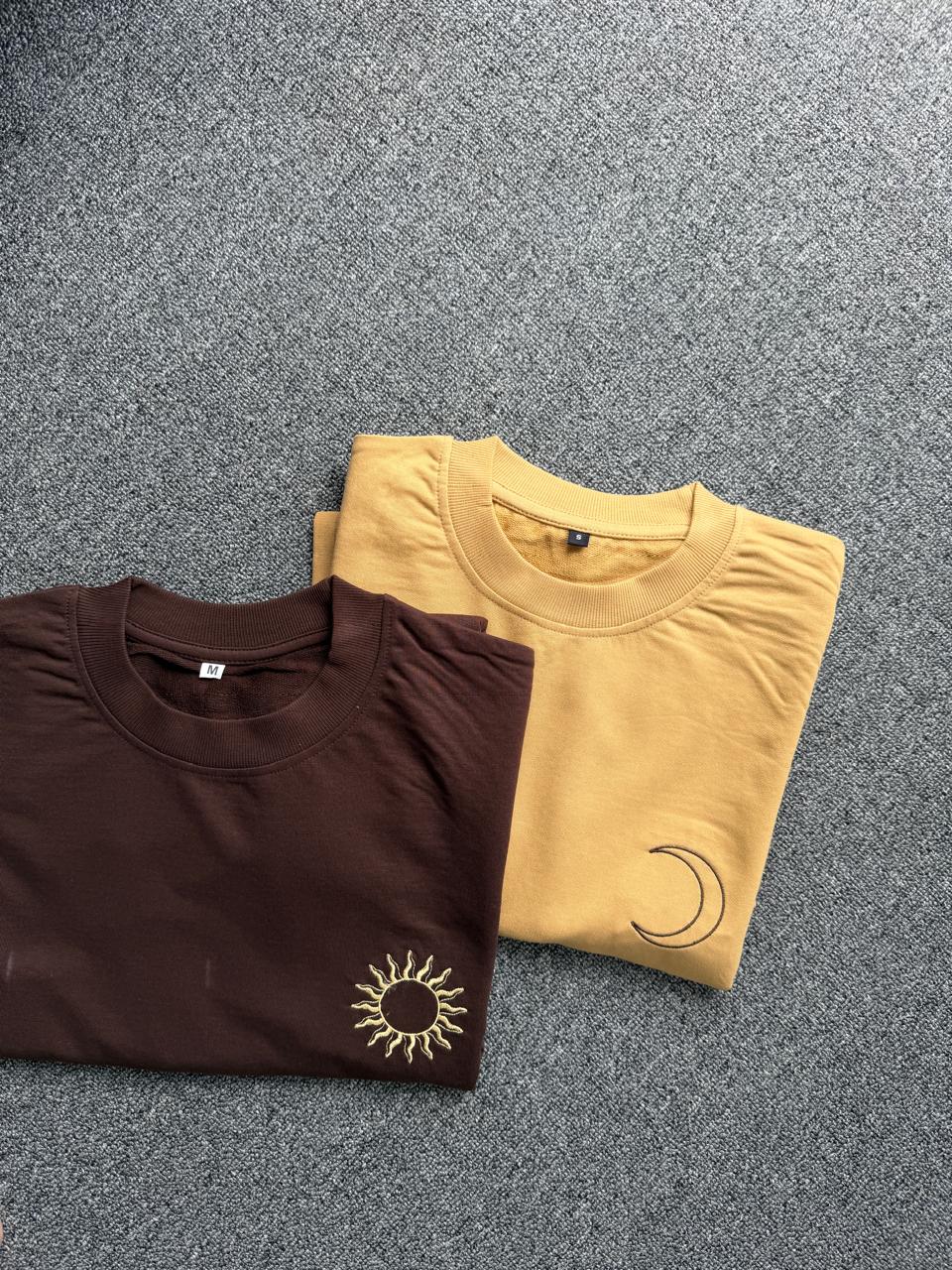 Sun & Moon Matching Embroidered Couple T-Shirt| Eclipse Love Couple Matching Shirts| Pinterest Aesthetic Couple T-shirts