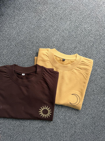 Sun & Moon Matching Embroidered Couple T-Shirt| Eclipse Love Couple Matching Shirts| Pinterest Aesthetic Couple T-shirts