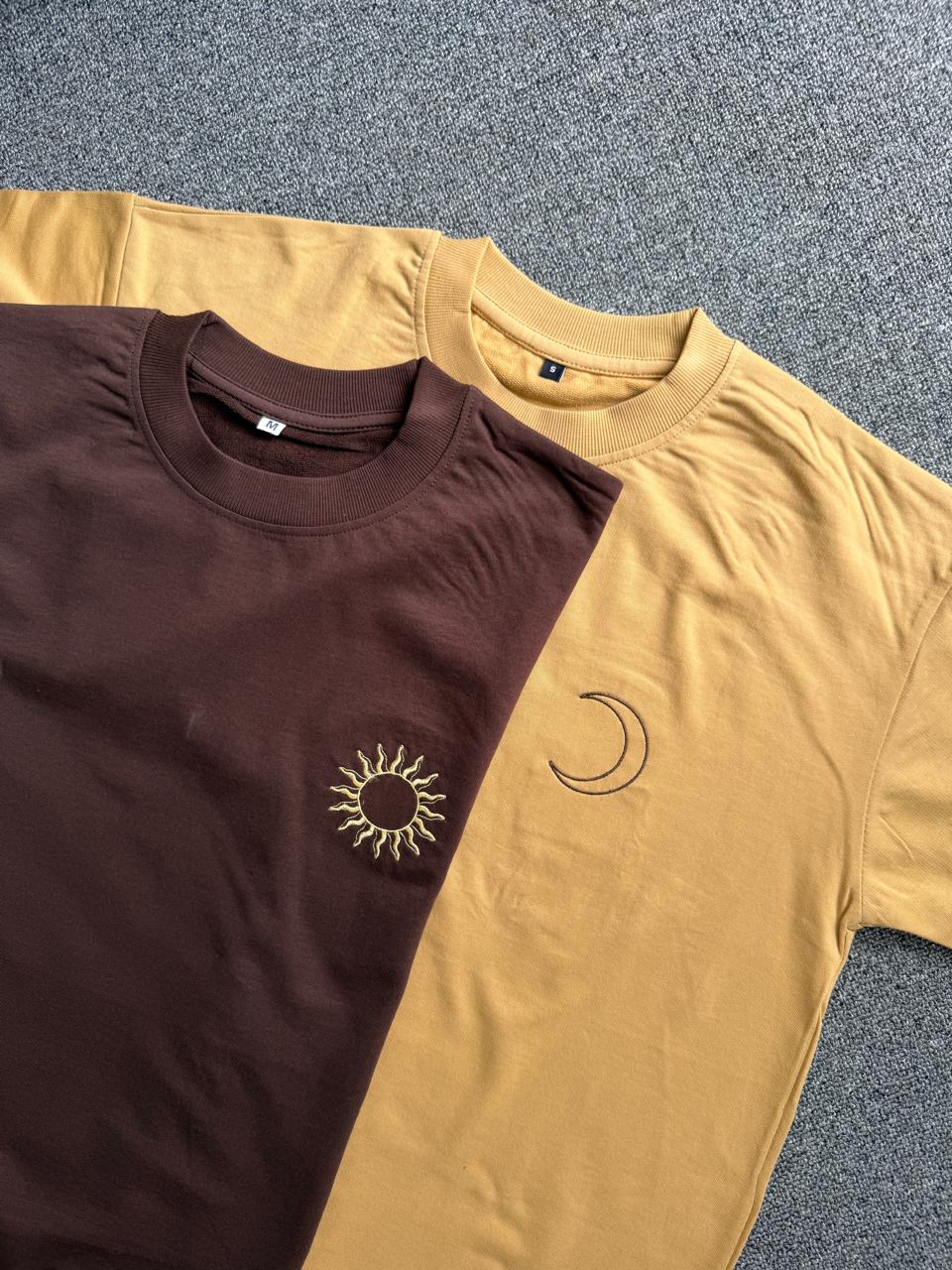 Sun & Moon Matching Embroidered Couple T-Shirt| Eclipse Love Couple Matching Shirts| Pinterest Aesthetic Couple T-shirts