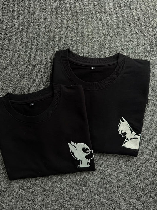 Batman & Catwoman Matching Embroidered Couple T-Shirts - ( Set of 2 )