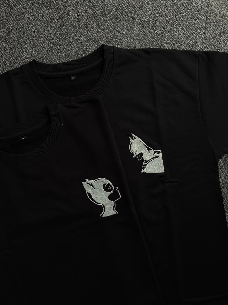 Batman & Catwoman Matching Embroidered Couple T-Shirts| His & Hers Superhero Couple T-shirts