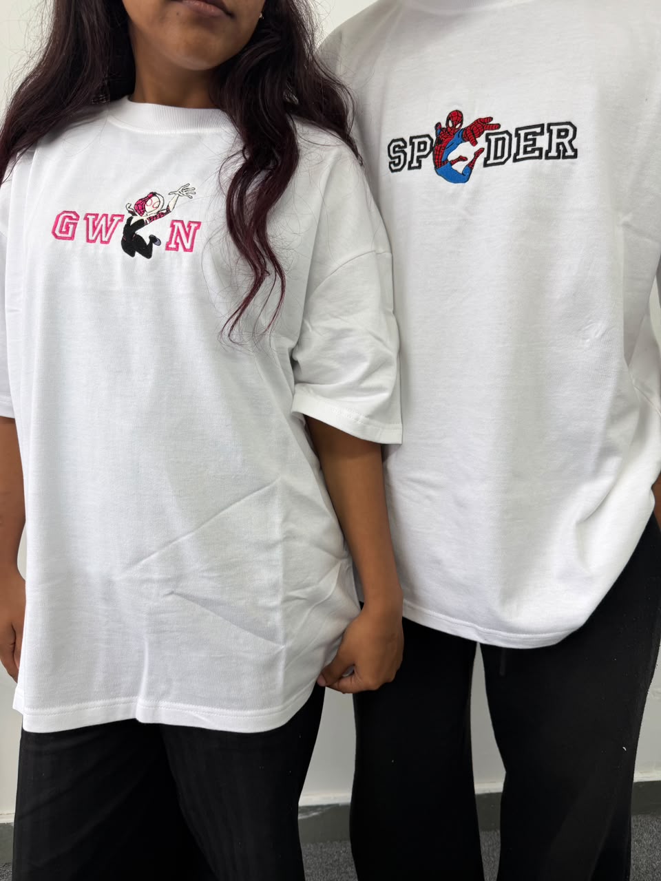 Spider-Gwen Matching Embroidered Couple T-Shirts - ( Set of 2 )