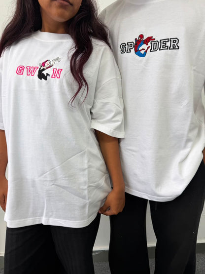 Spider-Gwen Matching Embroidered Couple T-Shirts - ( Set of 2 )