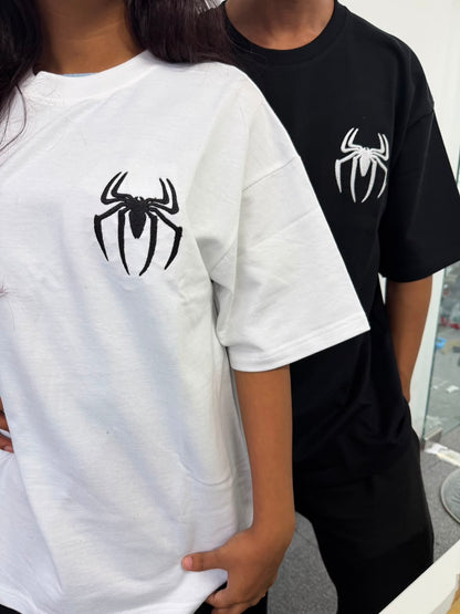 Premium Embroidered Spider Logo Matching T-shirts| Couple Gift Spider T-Shirts| Black & White Spider Couple T-Shirts