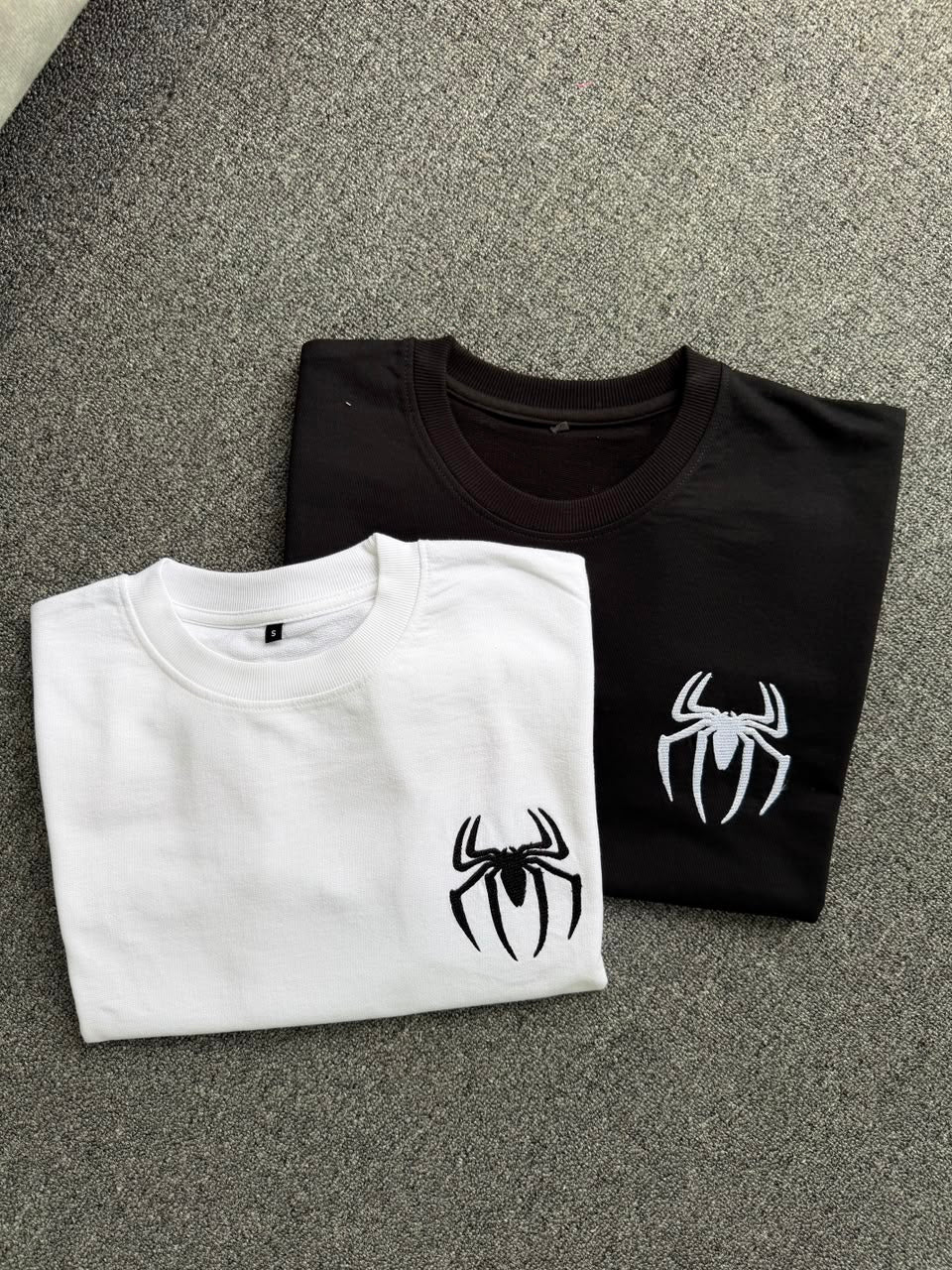Premium Embroidered Spider Logo Matching T-shirts| Couple Gift Spider T-Shirts| Black & White Spider Couple T-Shirts
