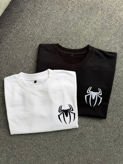 Premium Embroidered Spider Logo Matching T-shirts| Couple Gift Spider T-Shirts| Black & White Spider Couple T-Shirts