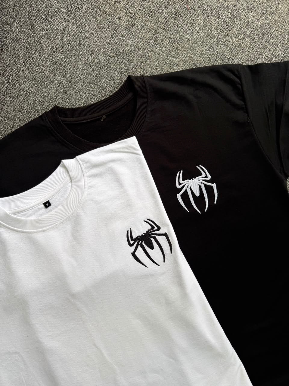 Premium Embroidered Spider Logo Matching T-shirts| Couple Gift Spider T-Shirts| Black & White Spider Couple T-Shirts