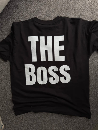 The Boss & The Real Boss Matching Couple Back Printed T-Shirts| Oversized Couple Graphic T-Shirts – The Boss Edition| Relationship Goals Matching Back Print T-Shirts